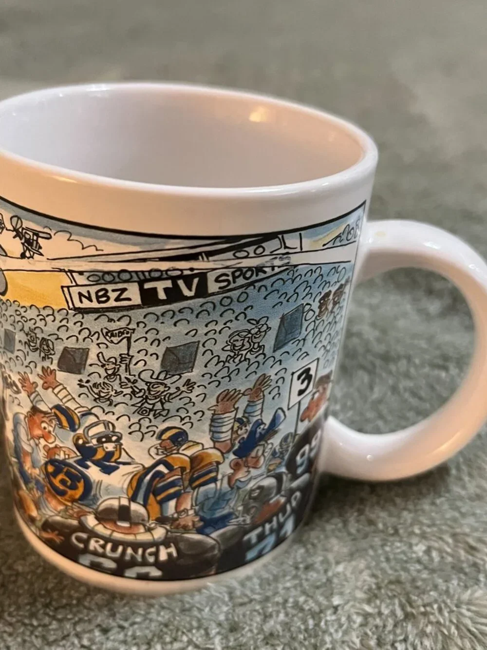 Vintage Bruce Day Artist NFL Los Angeles Raiders Cartoon Art Coffee Mug RARE